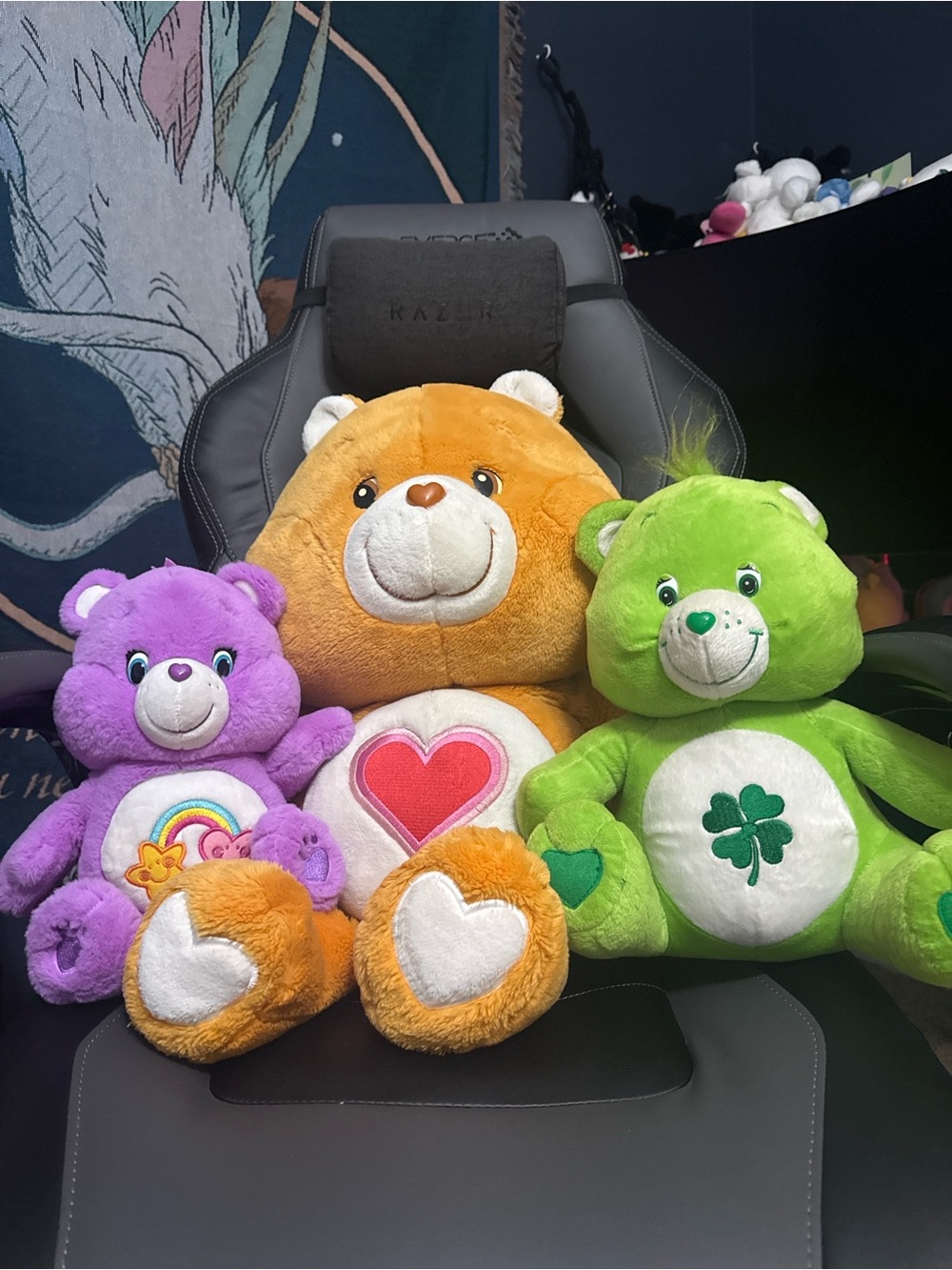Set Of 3 Care Bears Plush Jumbo 2002  Tender Heart 2004 Lucky  Vintage Cheer
